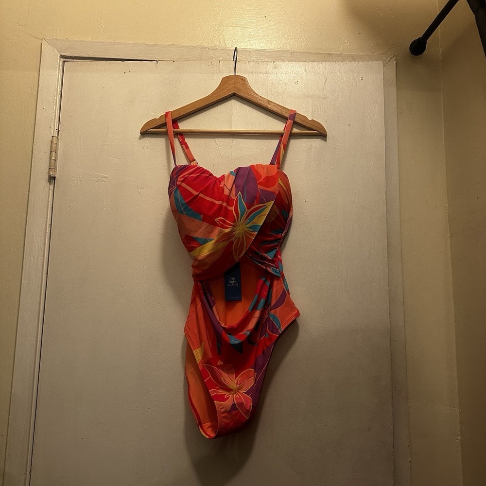 Cupshe Floral Sweetheart Neckline One Piece Swimsuit Tropical Bright Cut Out Lg